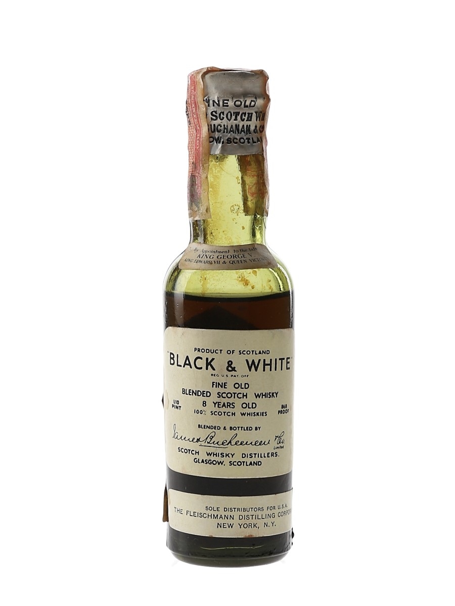 Buchanan's Black & White 8 Year Old Spring Cap Bottled 1930s-1940s - Fleischmann Distilling 4.7cl / 43.4%