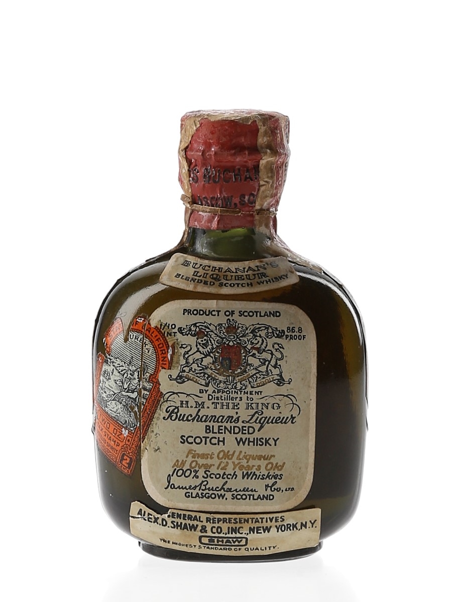 Buchanan's Black & White Oval 12 Year Old Spring Cap Bottled 1930s - Alex D Shaw & Co. Inc. 4.7cl / 43.4%