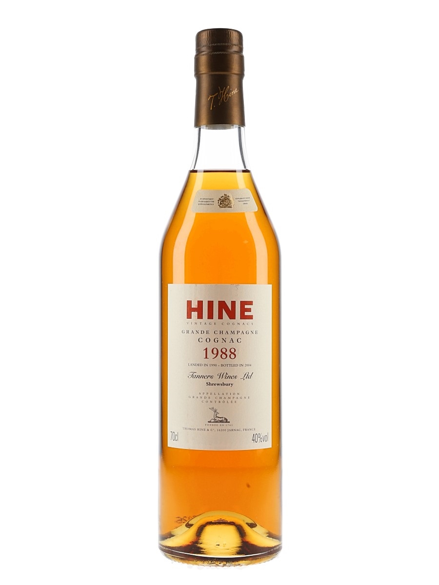 Hine 1988 Grande Champagne Cognac Landed 1990, Bottled 2004 - Tanners Wines 70cl / 40%
