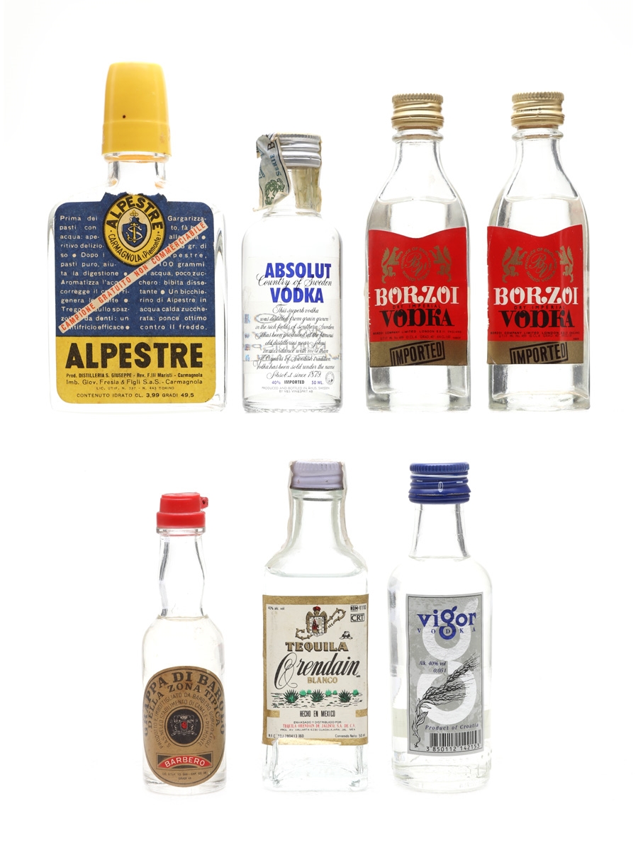 Assorted Spirit Miniatures Vodka, Tequila, Grappa 7 x 2 - 5cl