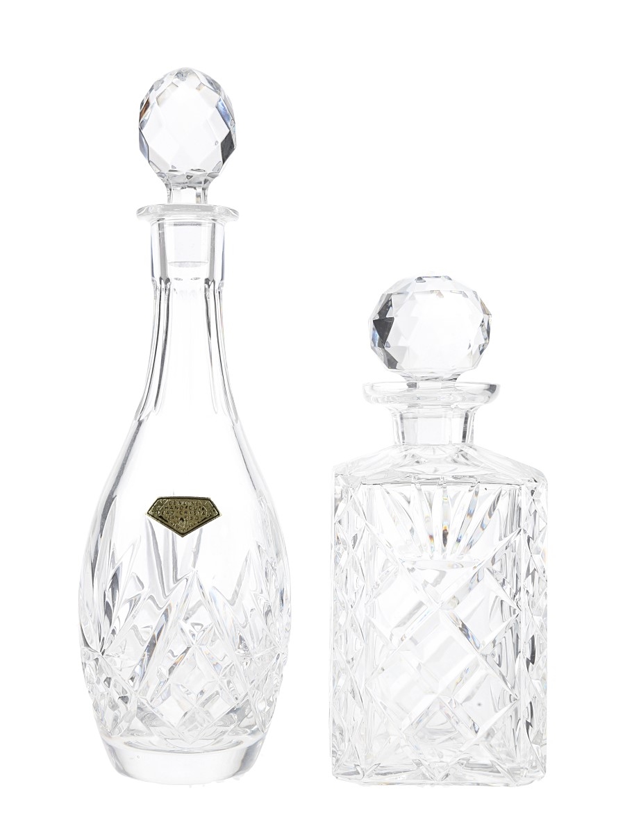 Crystal Decanters With Stoppers  2 x 34cm and 24cm Tall