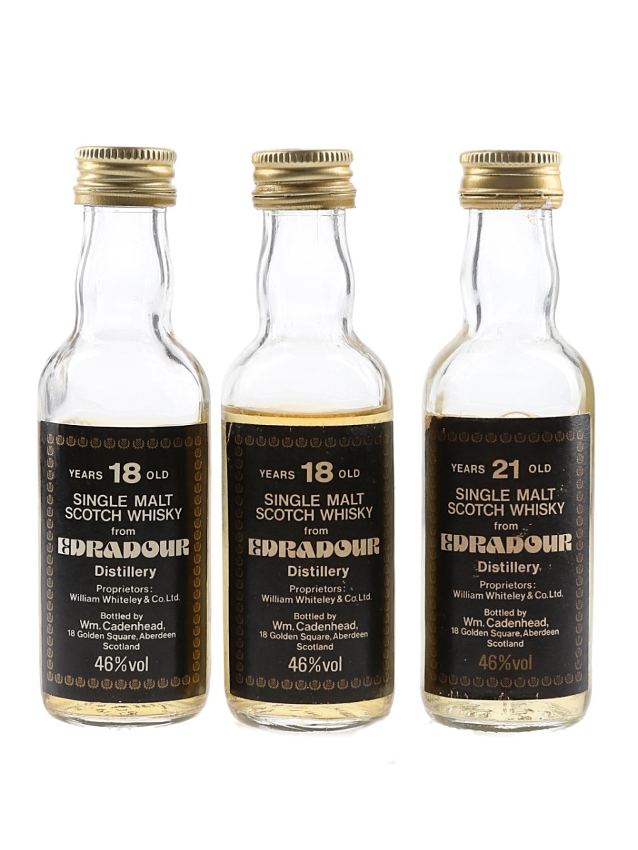 Edradour 18 Year Old & 21 Year Old Bottled 1980s - Cadenhead's 3 x 5cl / 46%