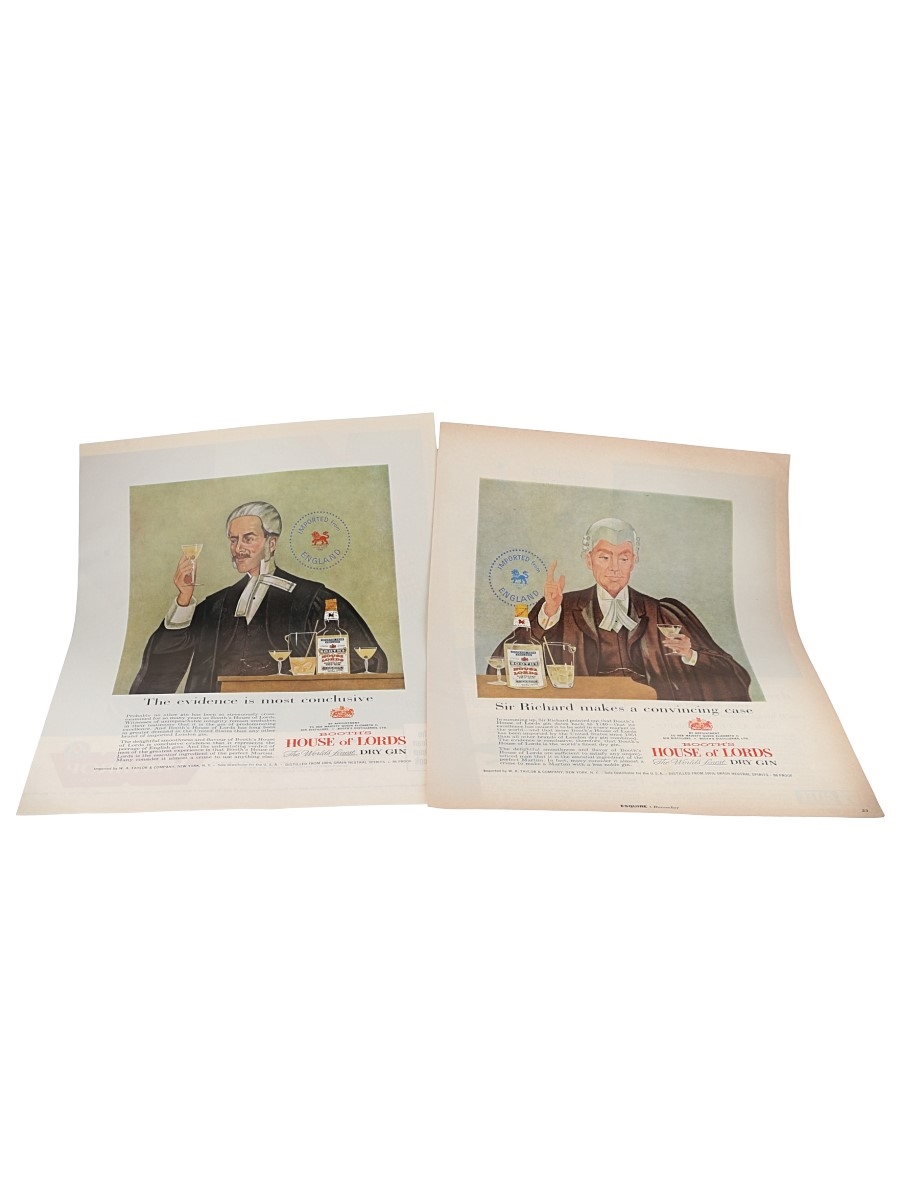 2x Booth's Gin Advertising Print 'House of Lords' - 1950s 25cm x 34cm