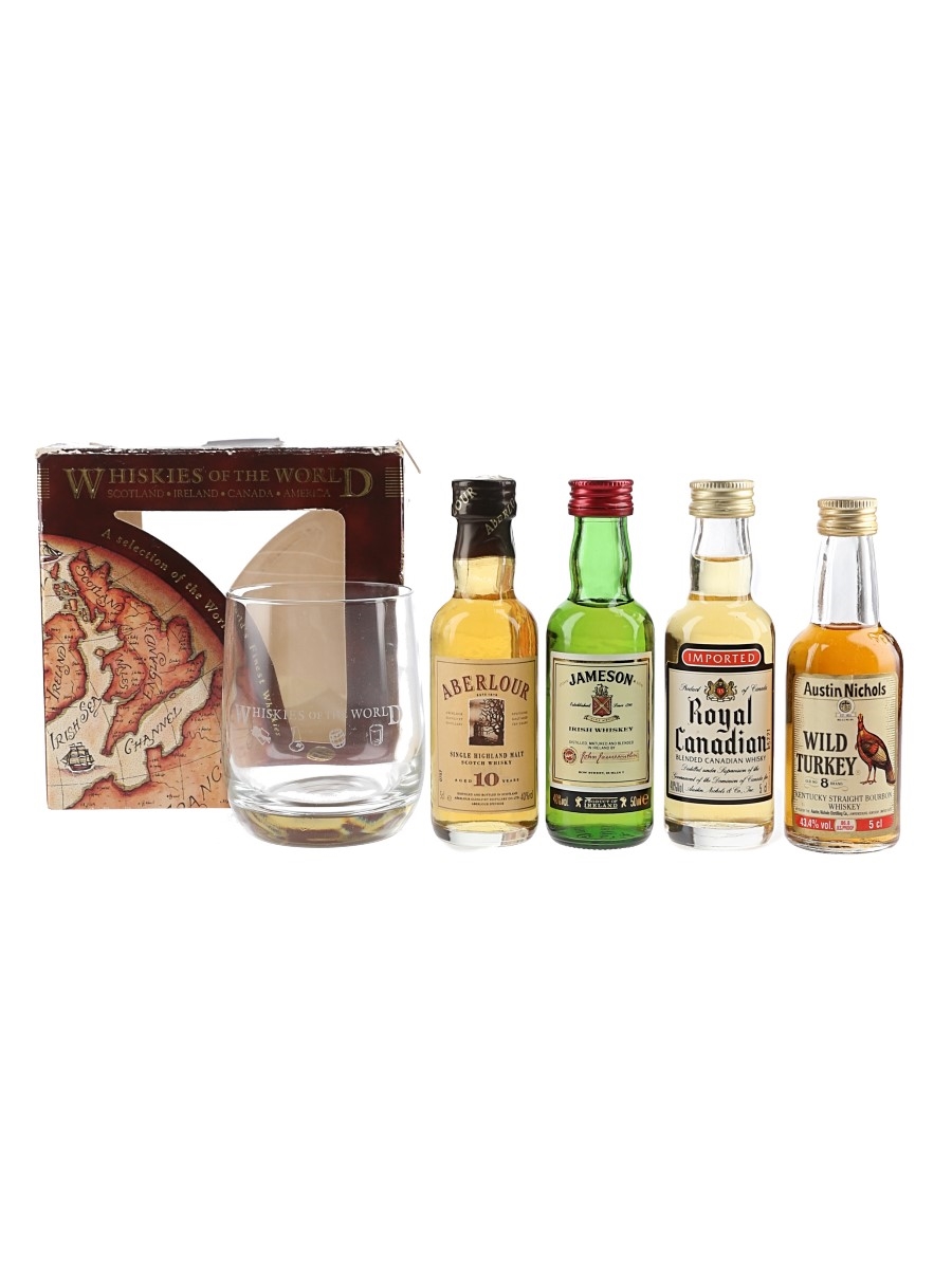 Whiskies Of The World Set Aberlour, Jameson, Royal Canadian & Wild Turkey 4 x 5cl