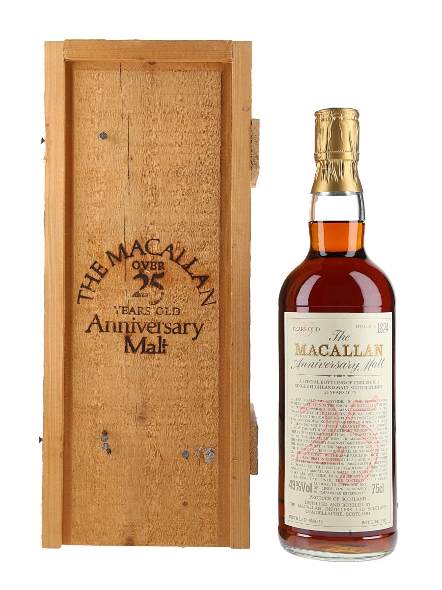 Macallan 1958-1959 25 Year Old Anniversary Malt Bottled 1985 75cl / 43%