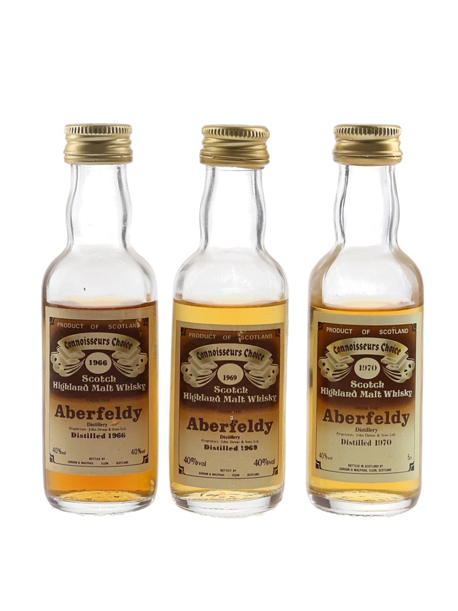 Aberfeldy 1966, 1969 & 1970 Connoisseurs Choice Bottled 1980s - Gordon & MacPhail 3 x 5cl
