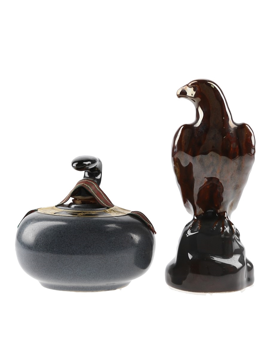 Beneagles Ceramic Curling Stone & Eagle Ceramic Decanter Bottled 1970s 2 x 5cl / 40%