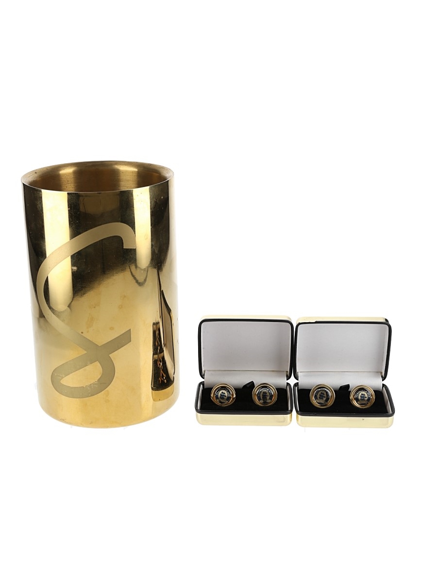 Assorted Memorabilia Stolichnaya Ice Bucket and a Set of Two Plymouth Gin Cufflinks 