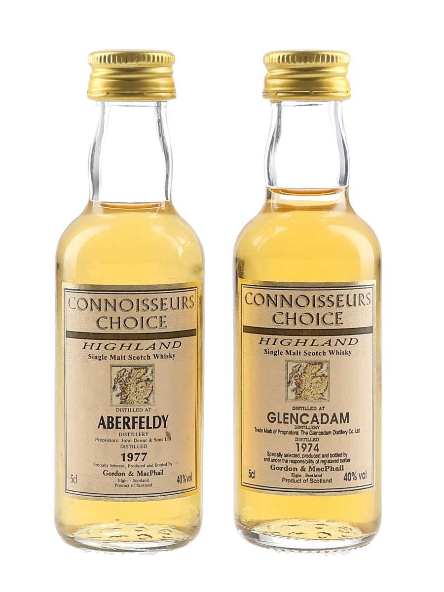 Aberfeldy 1977 & Glencadam 1974 Connoisseurs Choice Bottled 1990s - Gordon & MacPhail 2 x 5cl / 40%