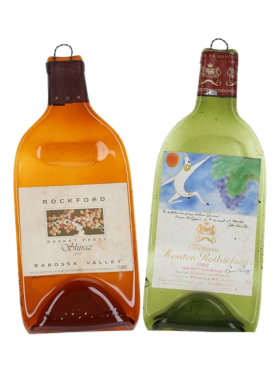 Flattened Fine Wine Bottles Mouton Rothschild 1982 & Rockford Basket Press 1999 
