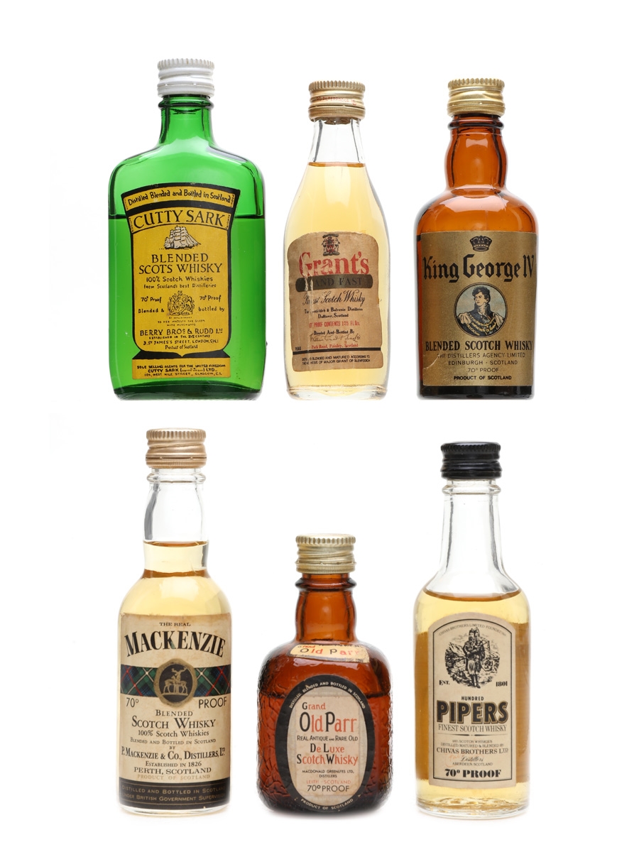 Blended Scotch Whisky Miniatures Bottled 1970s - Cutty Sark, Old Parr, Grant's 6 x 5cl / 40%