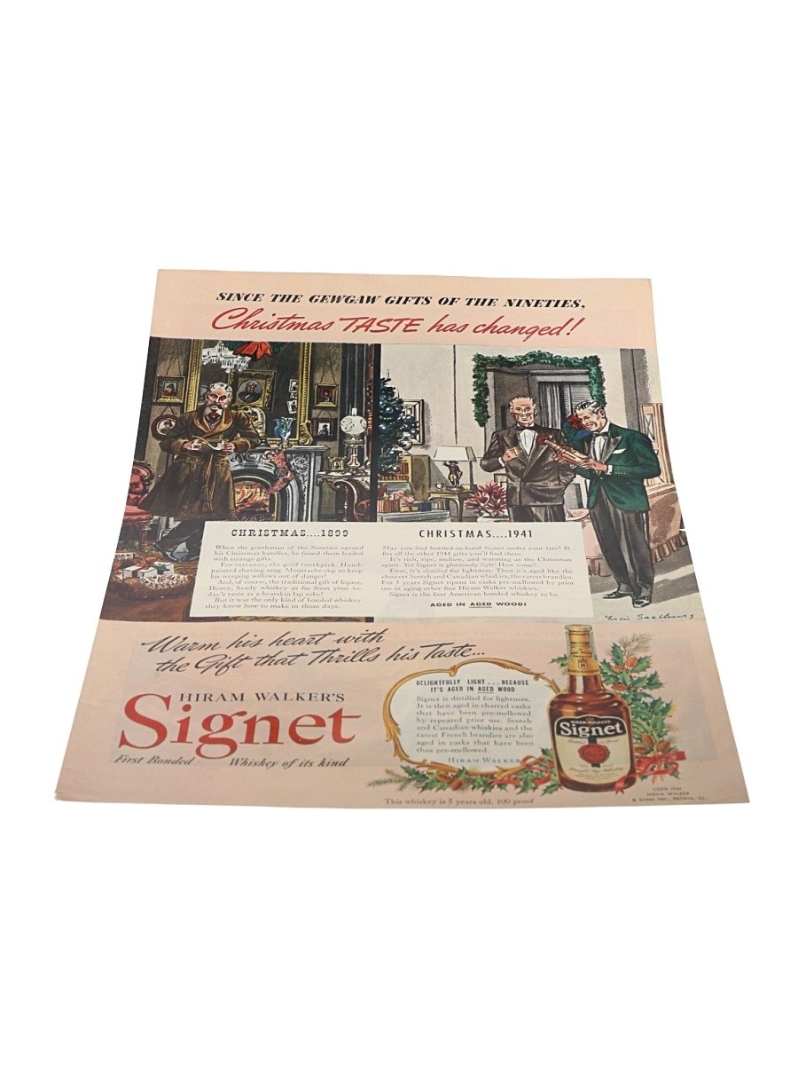 Hiram Walker's Signet Christmas Advertising Print 1941 26cm x 35cm