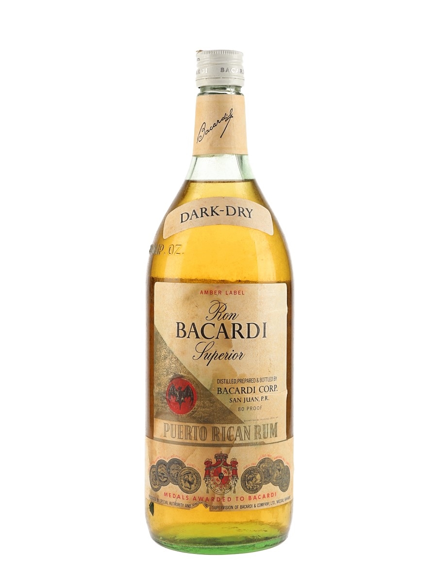 Bacardi Dark Dry Amber Label Bottled 1970s - Bacardi Import 100cl / 40%