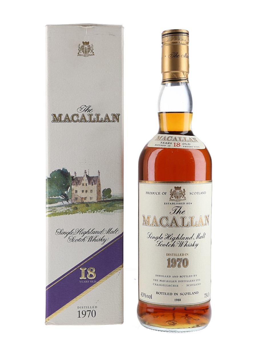 【空瓶】The Macallan 18年 1970 750ml 1970 Macallan 18 Year Sherry Wood Single Malt 750ml Bottled 1988