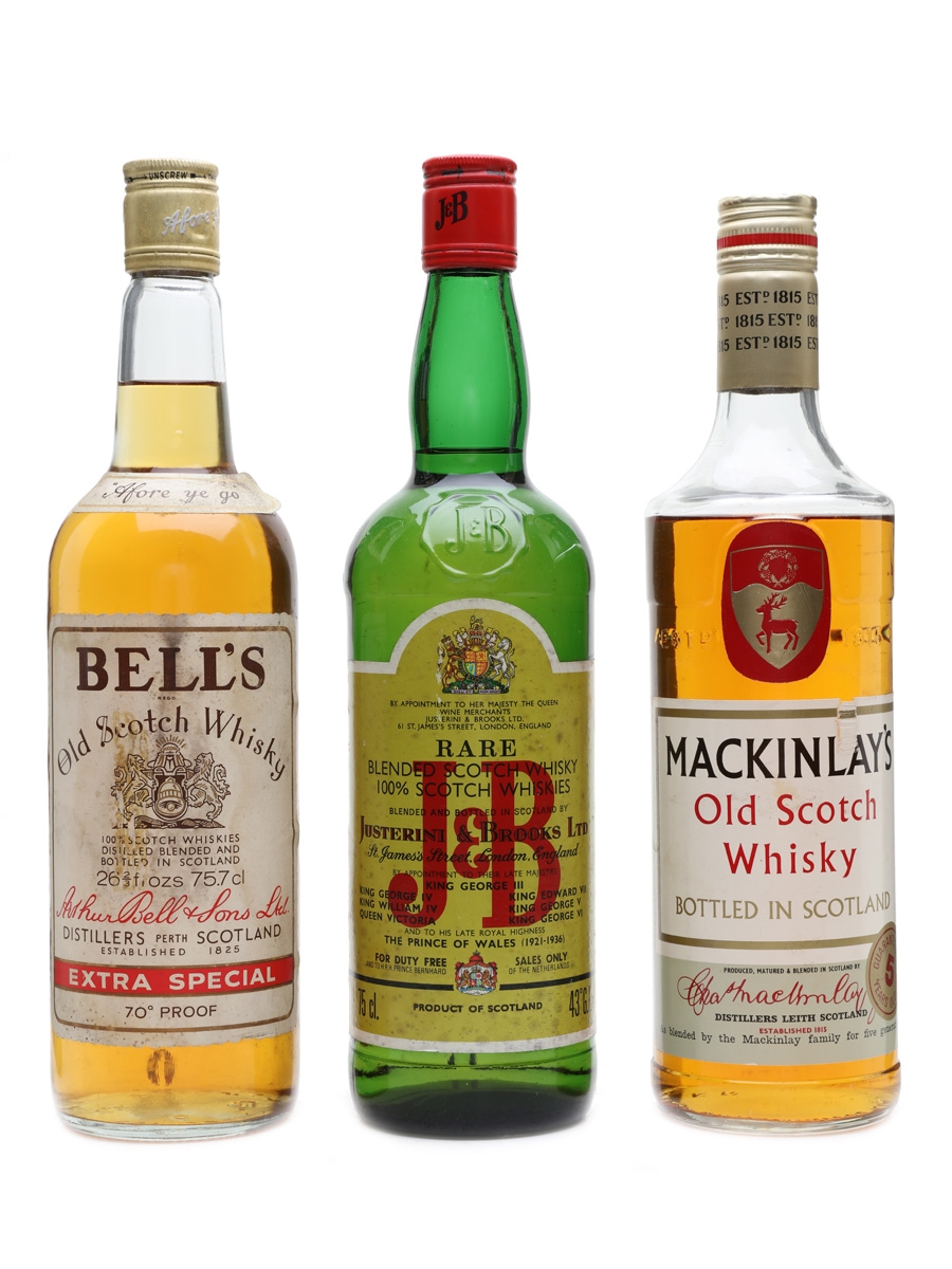 Blended Scotch Whisky Bell's, J & B, Mackinlay's 3 x 75cl