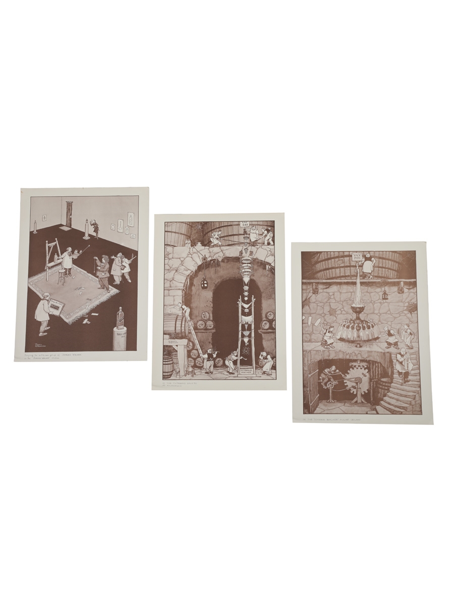 Set of Three Johnnie Walker Prints William Heath Robinson 3 x 43cm x 32cm