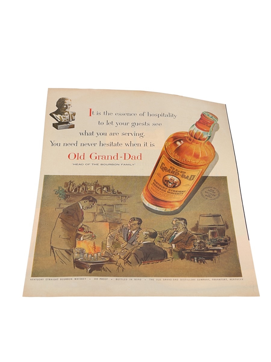 Old Grand-Dad Bourbon Advertisement Print 1950s - Head Of The Bourbon Family 35cm x 26cm