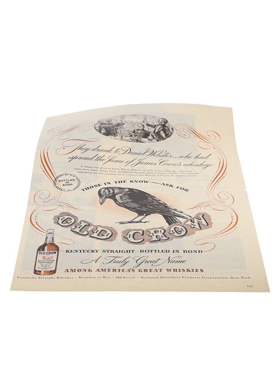 Old Crow Bourbon Advertising Print 1940s - They Drank to Daniel Webster 35.5cm x 26.5cm