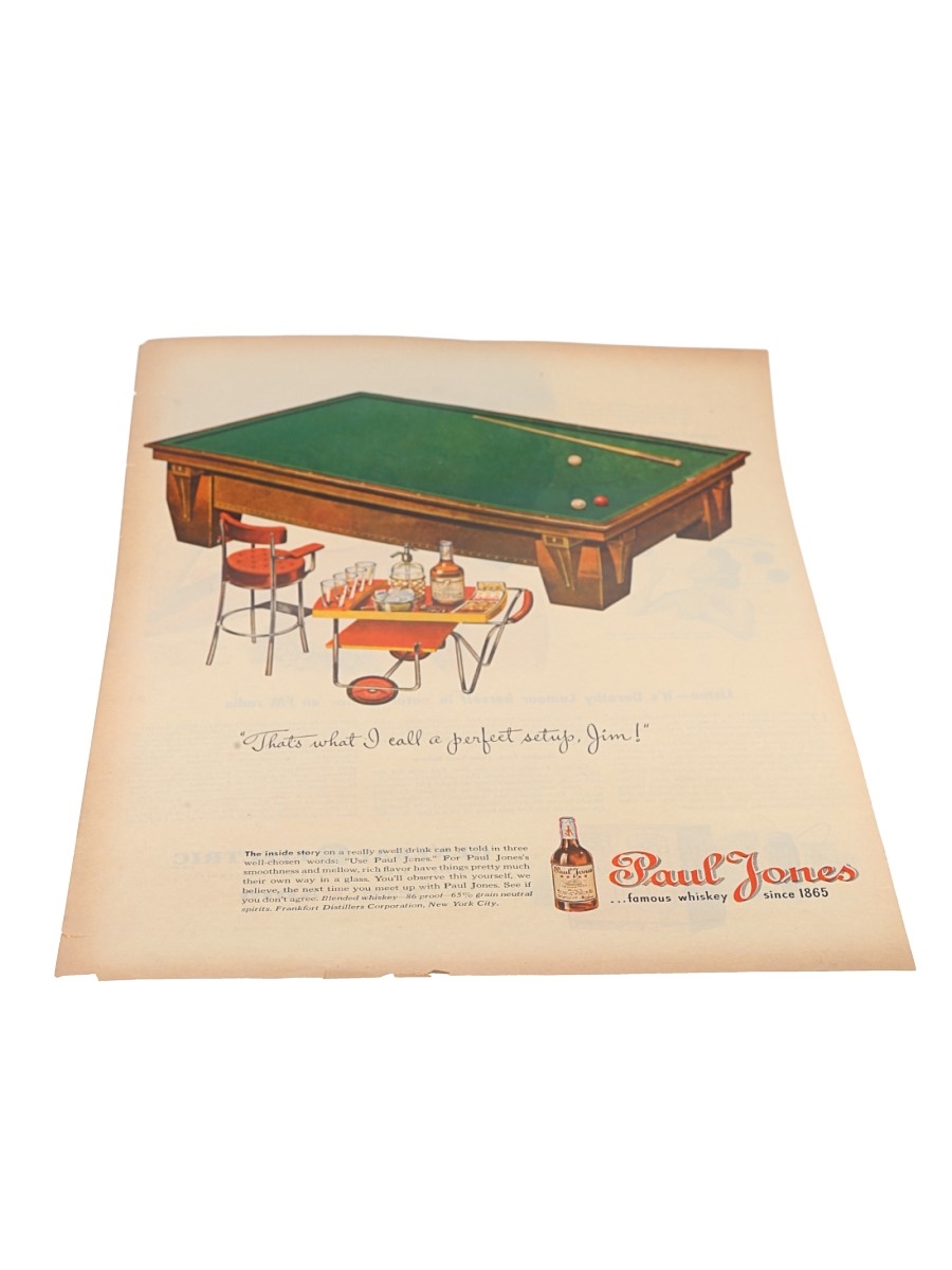 Paul Jones Fine Blended Whiskey Advertising Print 1940s - That's What I Call A Perfect Setup, Jim! 35.5cm x 26cm
