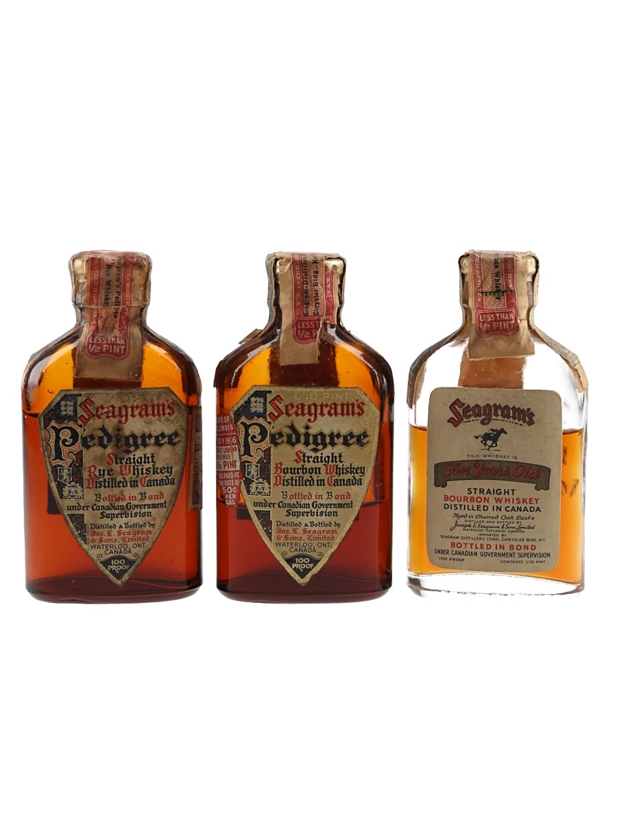 Seagram's 5 Year Old & Pedigree 8 Year Old Bottled 1920s-1930s - Seagram Distillers Corporation 3 x 4.7cl / 50%