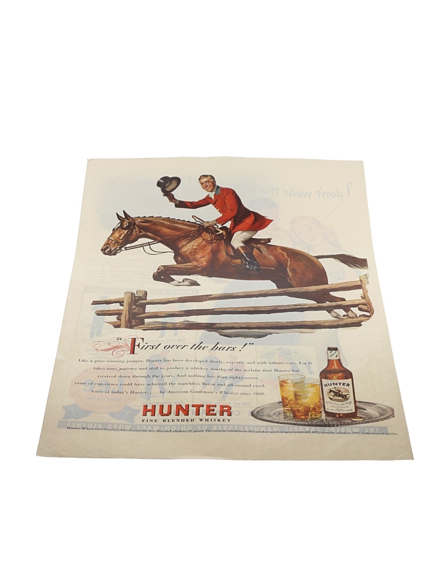 Hunter Fine Blended Whiskey Advertising Print 1947 - First Over The Bars 26cm x 36cm