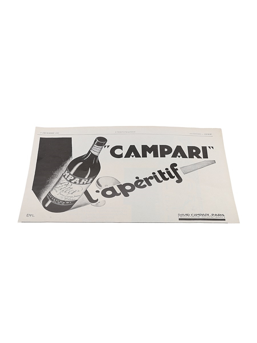 Campari Advertising Print 7 December 1929 - L'Aperitif 30cm x 20cm