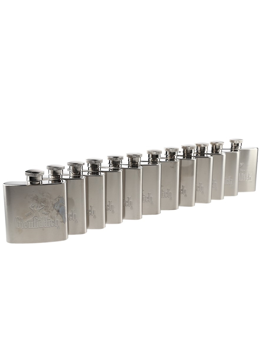 Glenfiddich Stainless Hip Flask Set of Twelve 12 x 8cm Tall