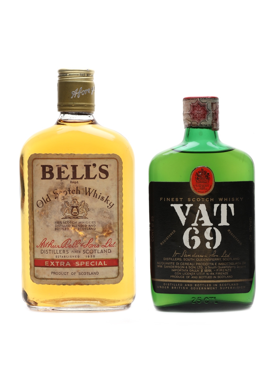 Blended Scotch Whisky Half Bottles Bell's & Vat 69 37.5cl & 25cl