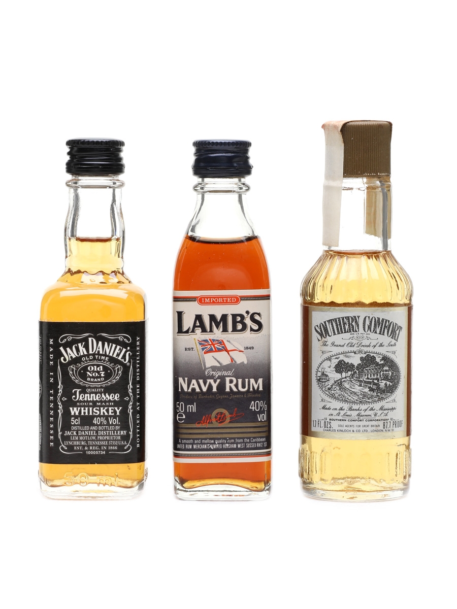 Whiskey, Rum & Liqueur Miniatures Jack Daniel's, Lamb's, Southern Comfort 3 x 5cl