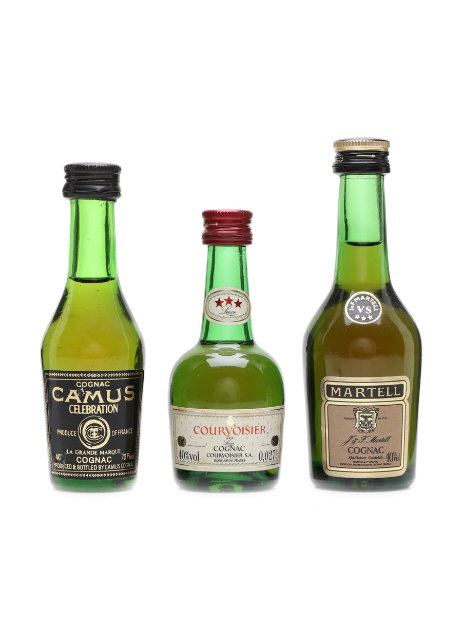 Assorted Cognac Miniatures Courvoisier, Martell, Camus 3 x 2cl - 5cl / 40%
