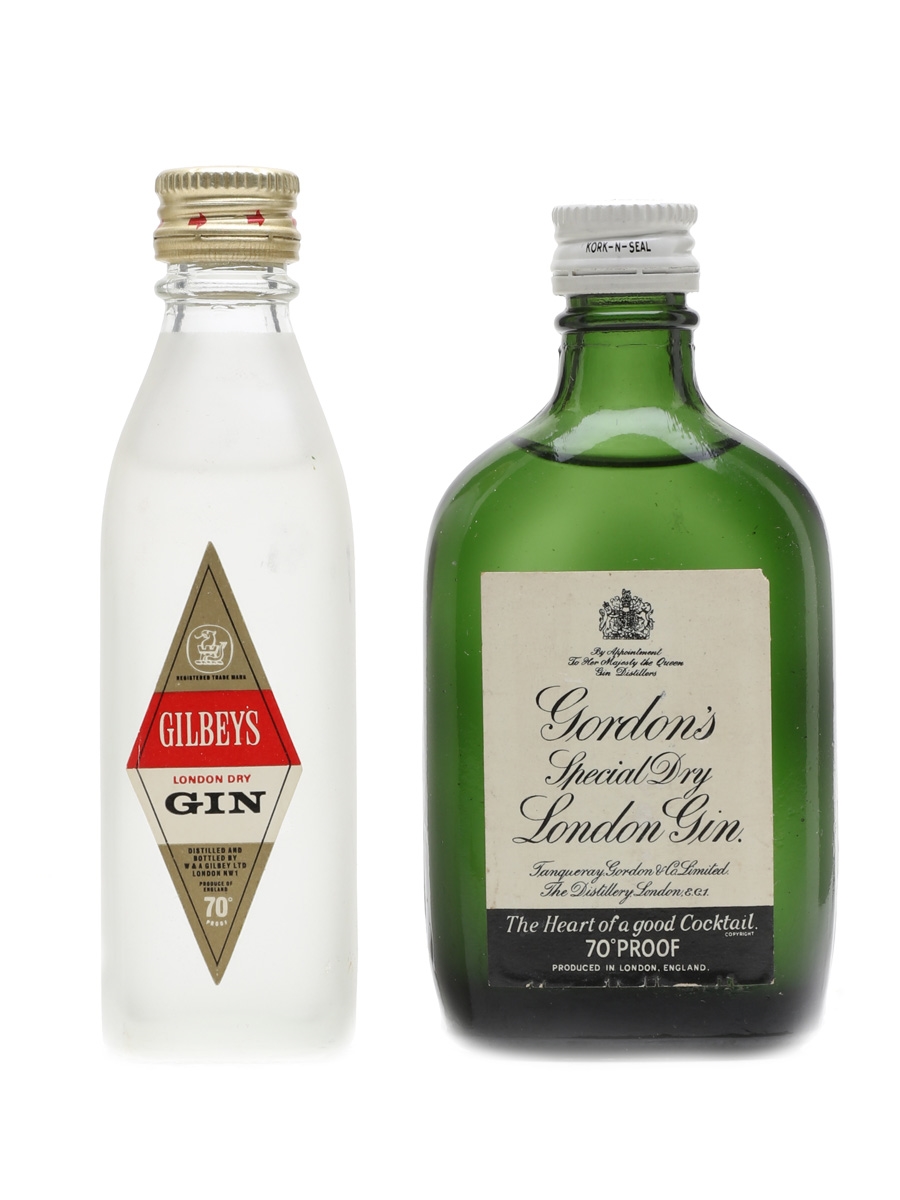 Gordon's & Gilbey's London Dry Gin Bottled 1970s 2 x 5cl / 40%