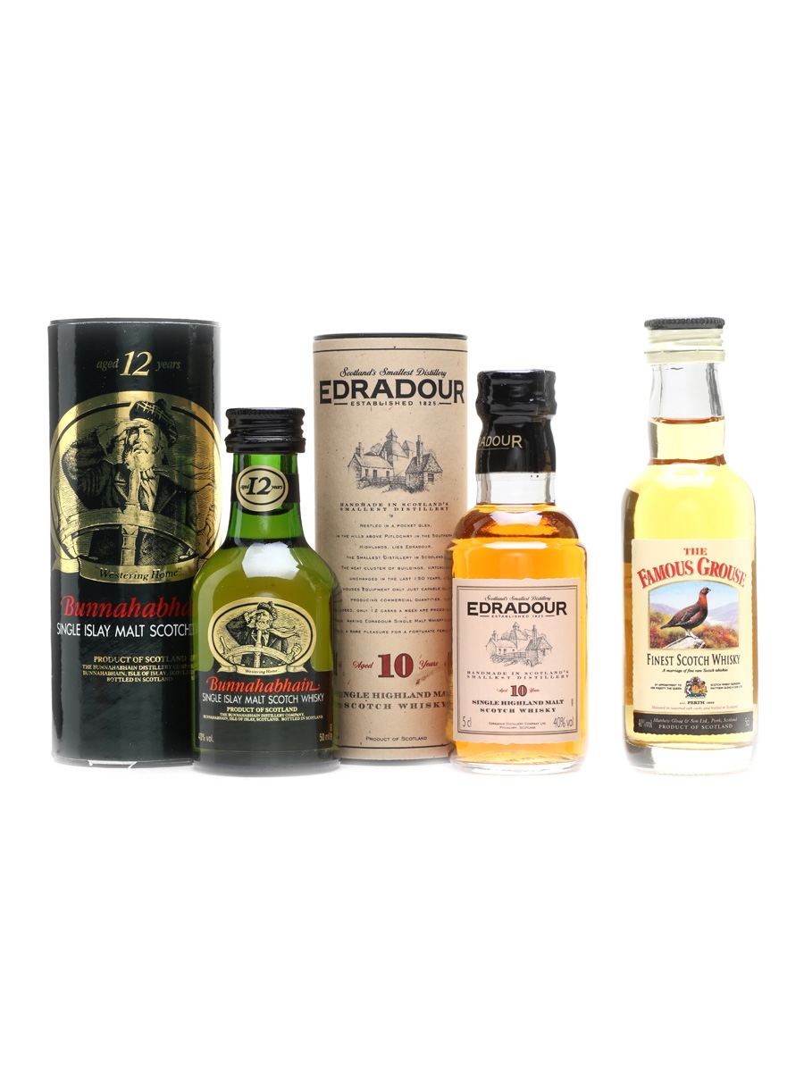 Assorted Scotch Whisky Miniatures Bunnahabhain, Edradour, Famous Grouse 3 x 5cl / 40%