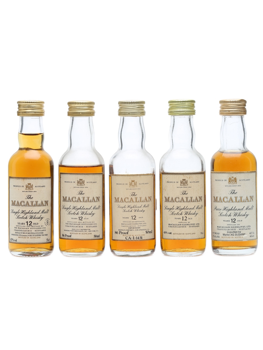 5 x Macallan 12 Years Old France, Switzerland & USA Import Miniatures