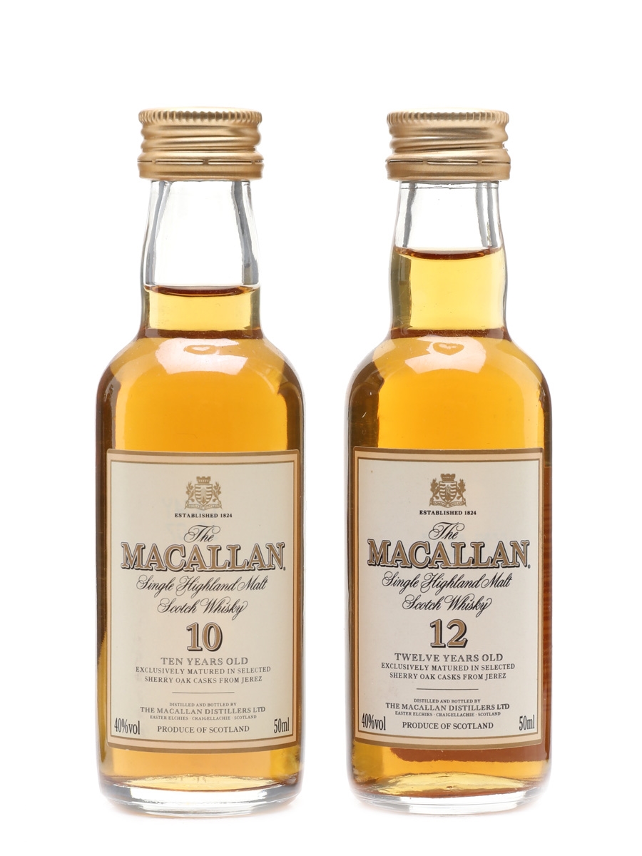 Macallan 10 Year Old & 12 Year Old Bottled 1990s 2 x 5cl