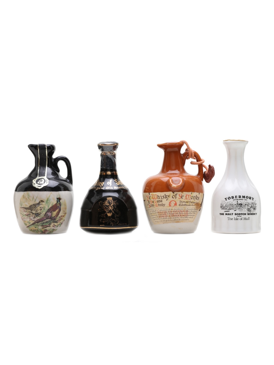 Assorted Whisky Ceramics King Of Scots, Tobermory, Rutherford, Ye Monks 4 x 5cl / 40%