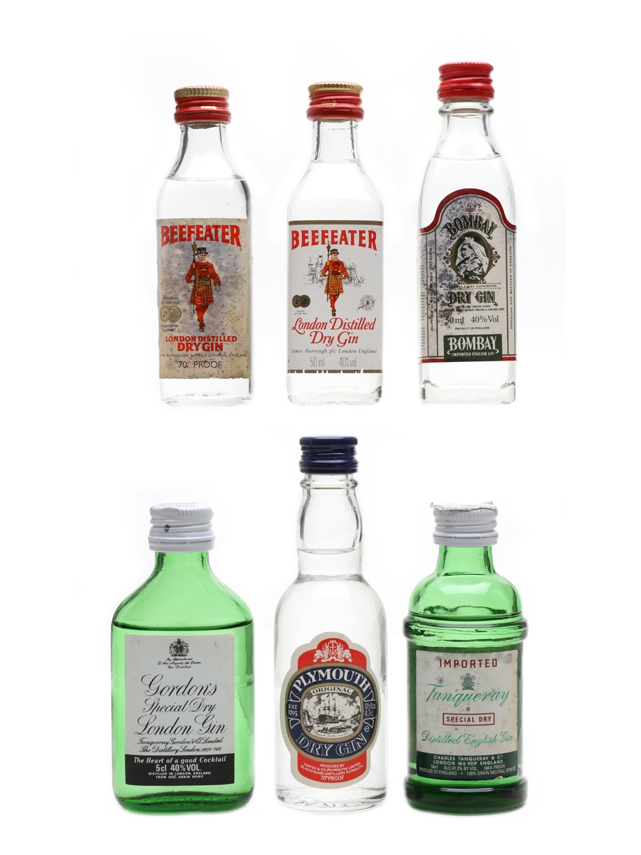 Assorted Gin Gordon's, Tanqueray, Plymouth, Beefeater, Bombay 6 x 5cl