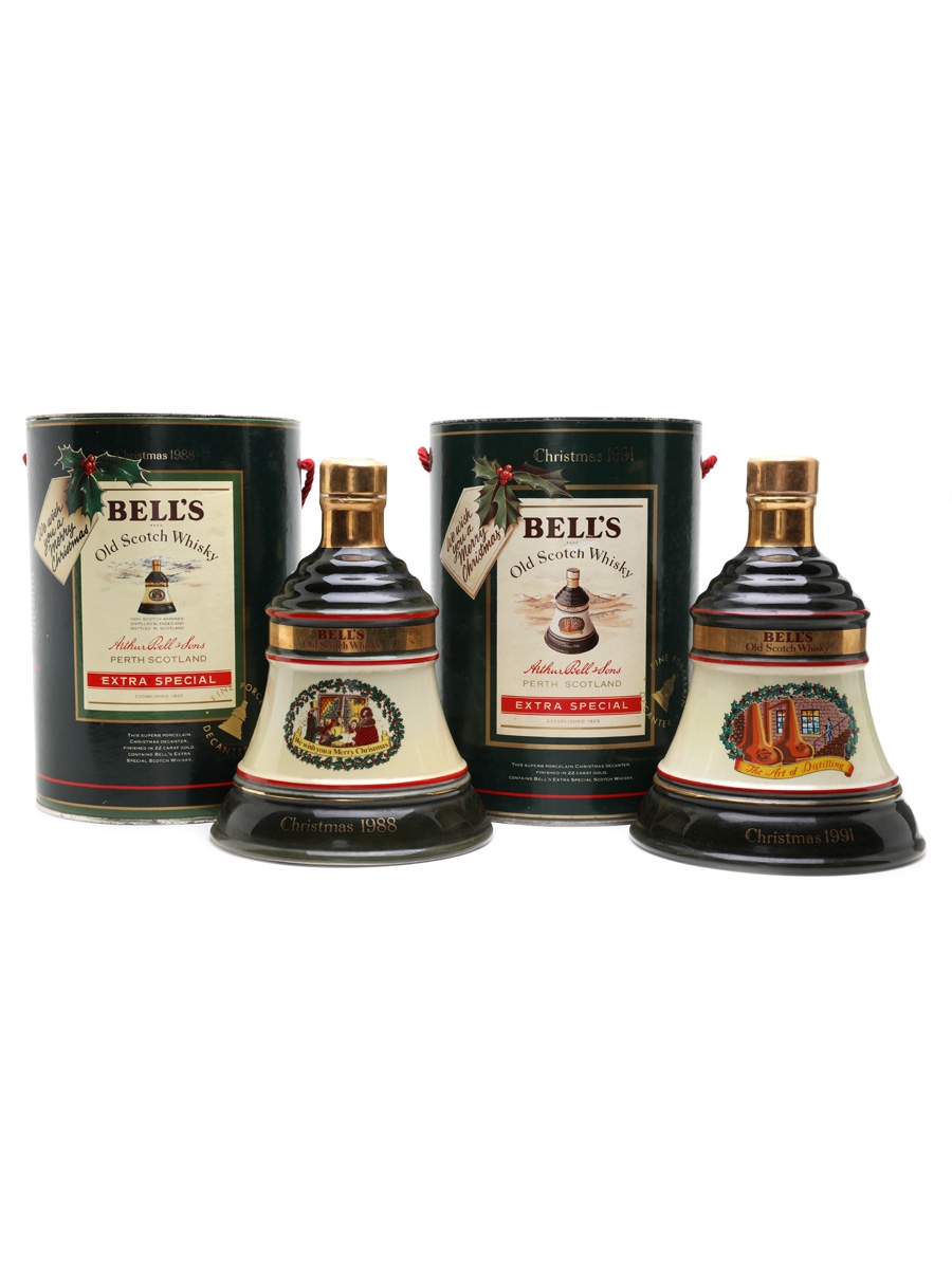 Bell's Christmas 1988 & 1991 Ceramic Decanters  75cl & 70cl