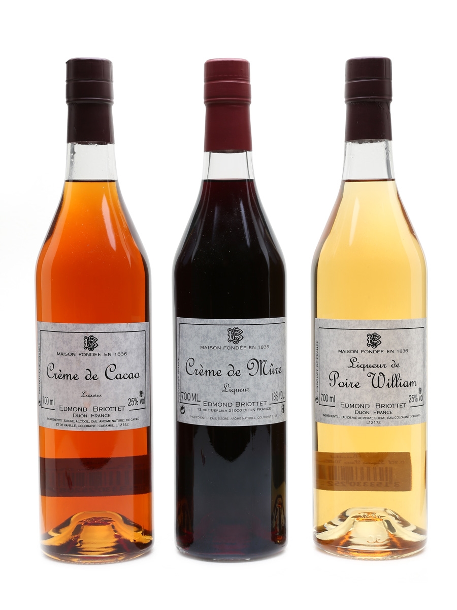 Briottet Liqueurs Poire William, Creme de Cacao, Creme de Mure 3 x 70cl