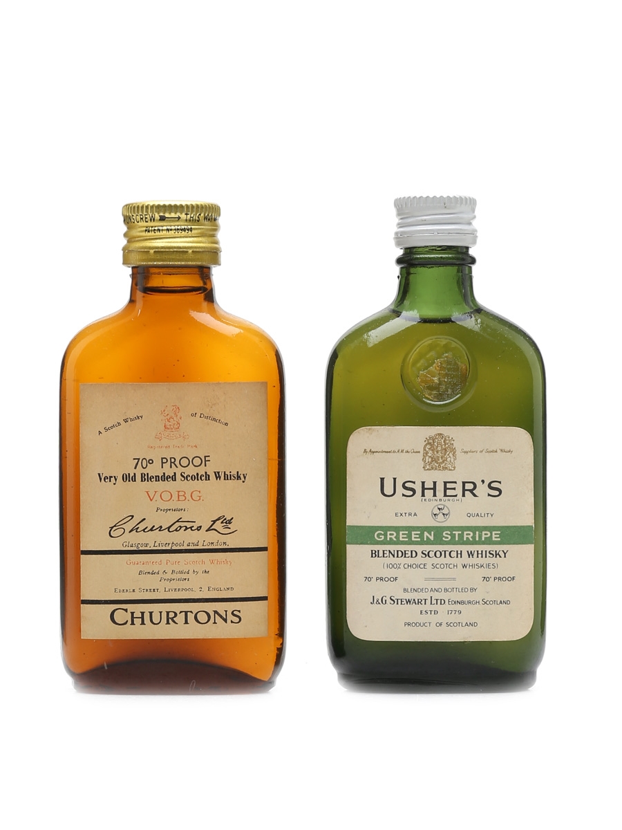 Churtons VOBG & Usher's Green Stripe Bottled 1960s 2 x 5cl