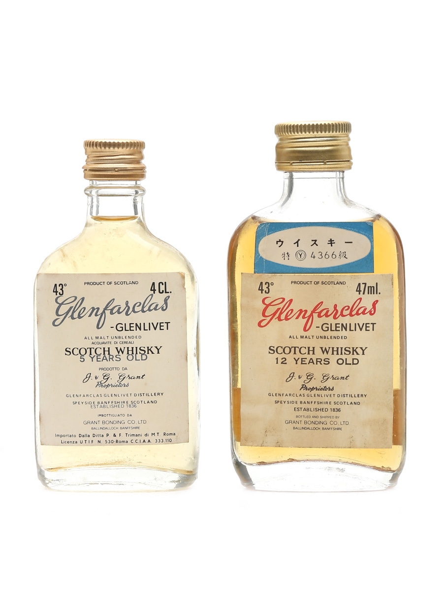 Glenfarclas Glenlivet 5 & 12 Year Old Bottled 1970s 4cl & 4.7cl / 43%