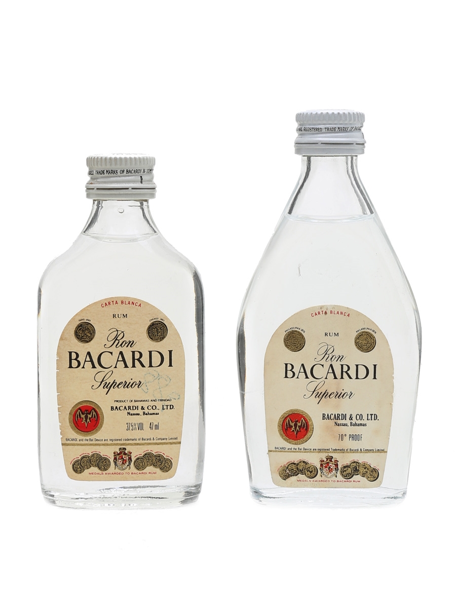 Bacardi Carta Blanca Bottled 1970s-1980s - Nassau, Bahamas 2 x 4.7cl- 5cl / 40%