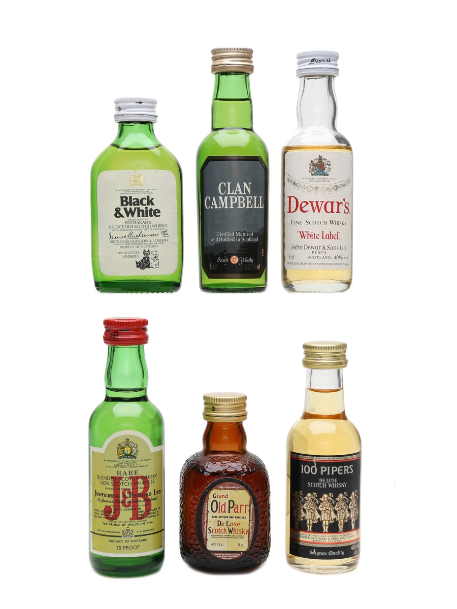 Assorted Blended Scotch Whisky Black & White, Clan Campbell, Dewar's, J&B & Grand Old Parr 6 x 5cl / 40%