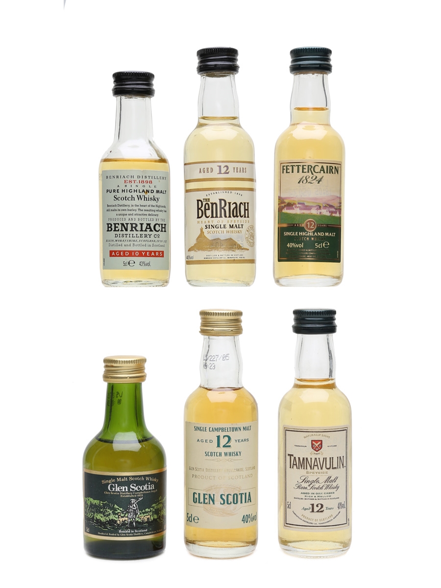 Assorted Single Malt Scotch Whisky Benriach, Fettercairn, Glen Scotia & Tamnavulin 6 x 5cl