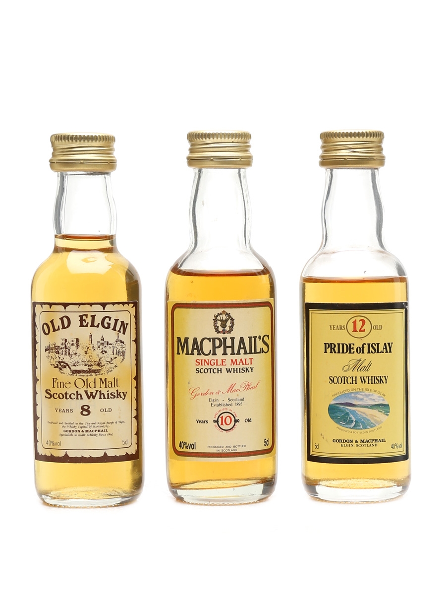 Old Elgin 8 Year Old, MacPhail's 10 Year Old & Pride Of Islay 12 Year Old Gordon & MacPhail 3 x 5cl / 40%
