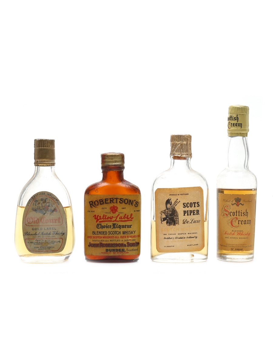 Assorted Blended Scotch Whisky Bottled 1930s-1940s - Gillie's, Robertson's, Scot's Piper, Scottish Cream 4 x 4.7cl-5cl