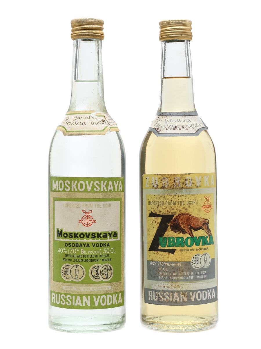 Moskovskaya & Zubrovka Vodka Bottled 1970s 2 x 50cl / 40%