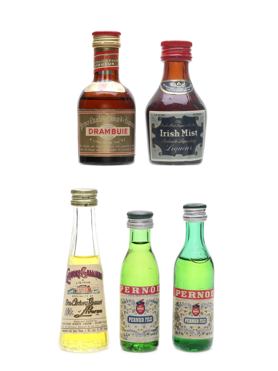 Assorted Spirits Drambuie, Galliano, Irish Mist & Pernod 5 x 2cl-5cl