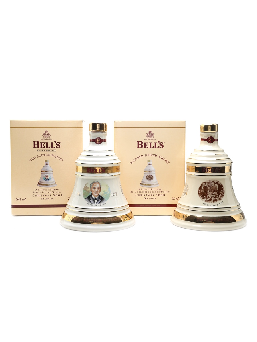Bell's 8 Year Old Ceramic Decanters Christmas 2003 & 2008 2 x 70cl / 40%