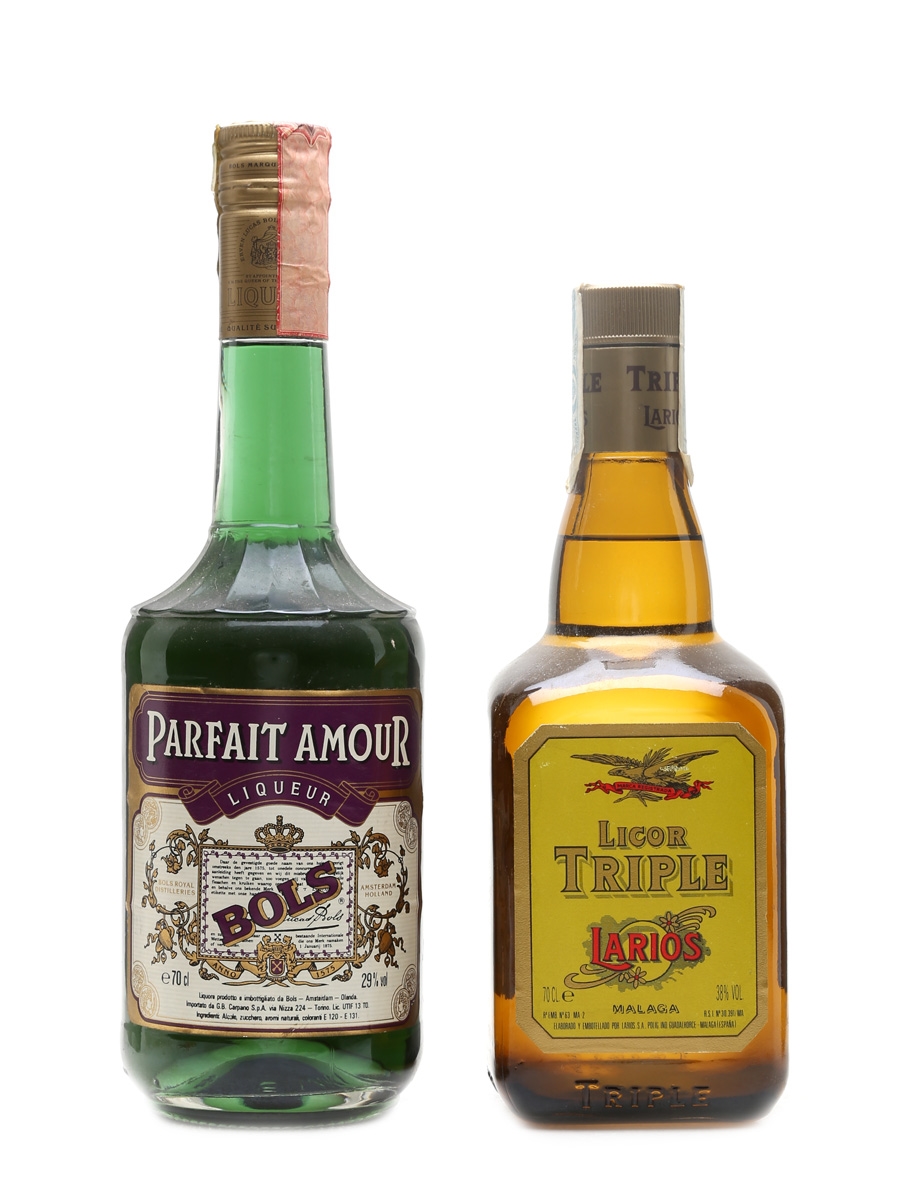 Bols Parfait Amour & Larios Licor Triple Bottled 1980s&1990s 2 x 70cl