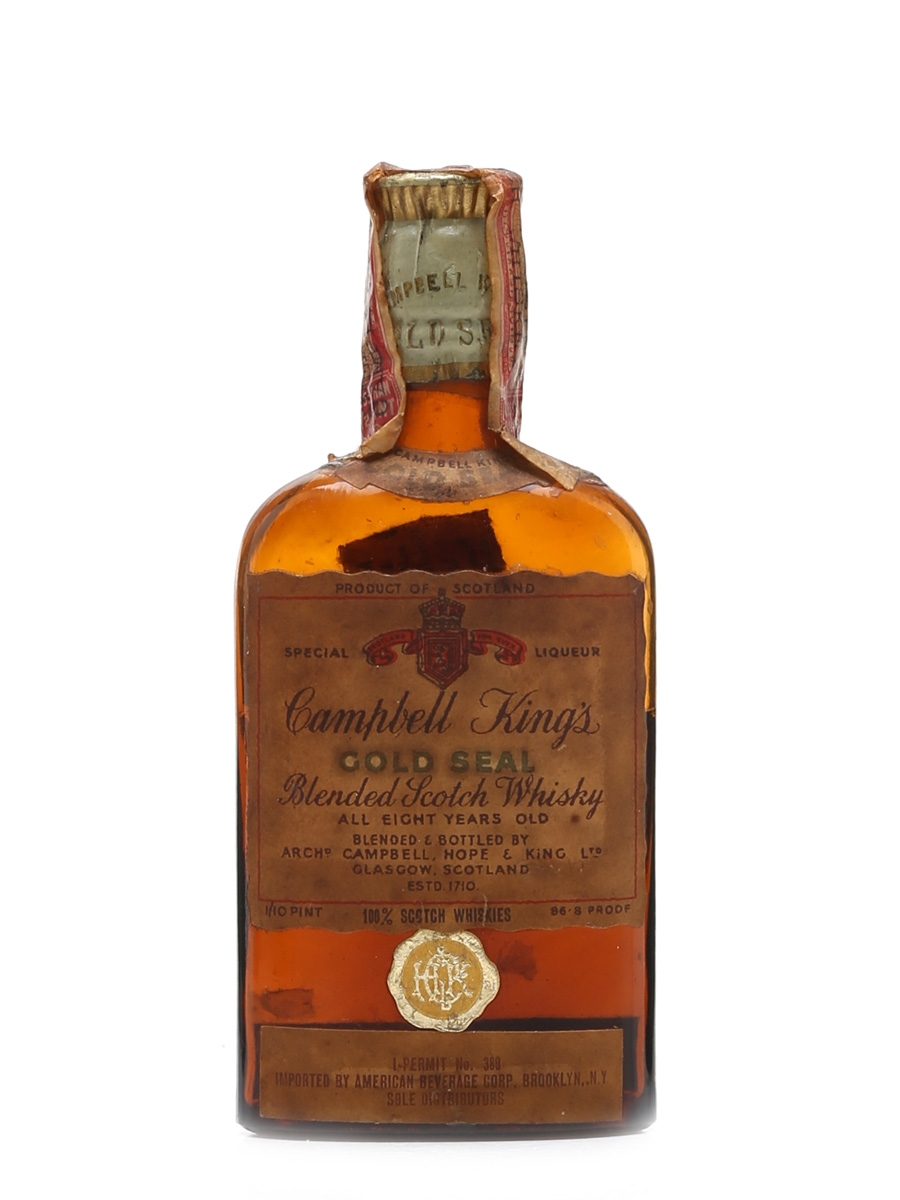 Campbell King's Gold Seal 8 Year Old Bottled 1940s - American Beverage Corporation 4.7cl / 43.4%